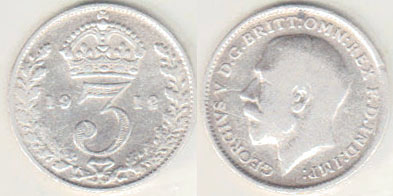 1912 Great Britain silver Threepence A000938